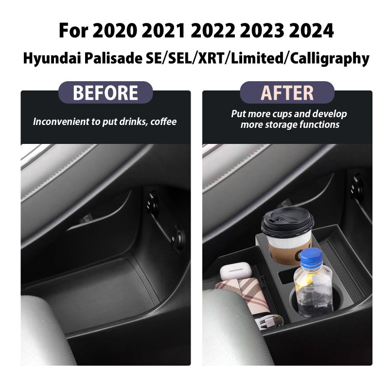 LUWU 2025 Palisade Lower Organizer Tray for 2020 2021 2022 2023 2024 2025 Hyundai Palisade SE/SEL/XRT/Limited/Calligraphy Under Armrest Organizer Insert Storage Tray w/Cup Holder 2025 Palisade Accessories - Image 2